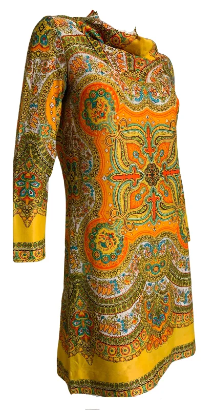 Persian Print Jersey Nylon Mini Dress circa 1970s Cozy T-Shirt Mini Dress