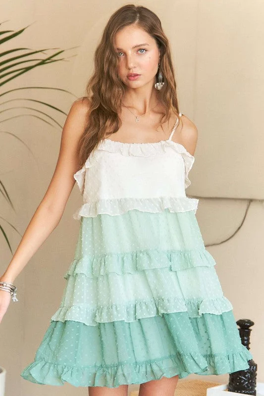 ADORA Swiss Dot Ruffled Tiered Mini Dress Chic Tropical Mini Dress