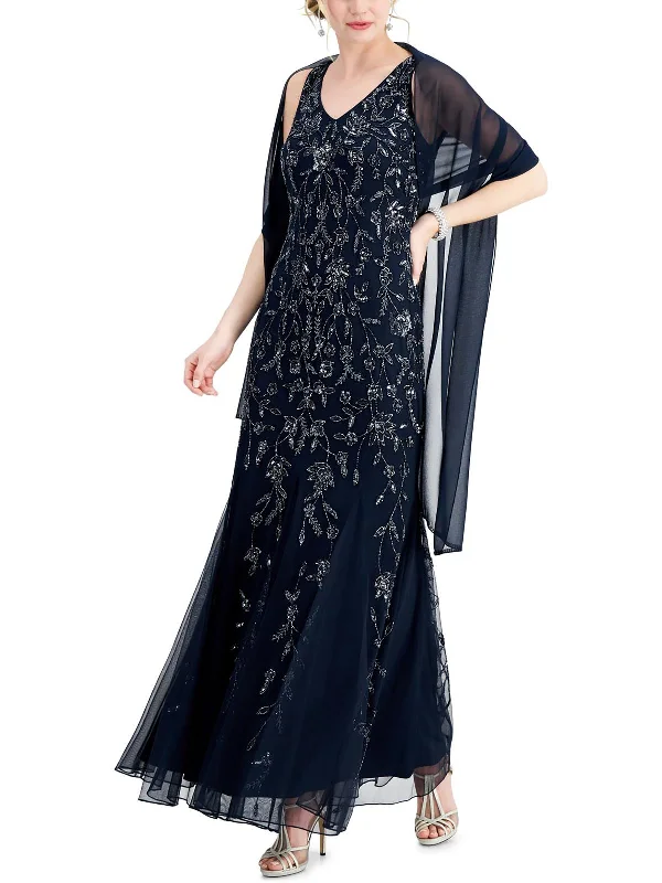 Womens Beaded V-Neck Evening Dress Tunics Fashionable trendy