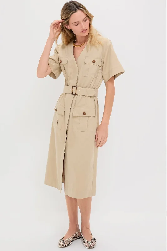 Fawn Twill Carine Dress Cowl Neckline Elegant