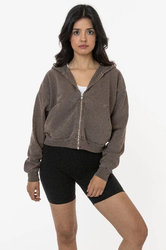 HF16 - Heavy Fleece Cropped Zip-Up Hoodie (Pigment Dye) Hoodie with Elastic Cuffs Stretchable Comfortable