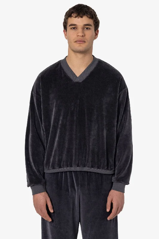 VLR56GD - Garment Dye Velour V-neck Sweatshirt Hoodie with Cuffed Sleeves Snug Secure
