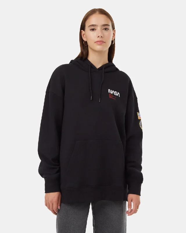 Shuttle Patch Hoodie Hoodie with High-Low Hem Asymmetrical Trendy