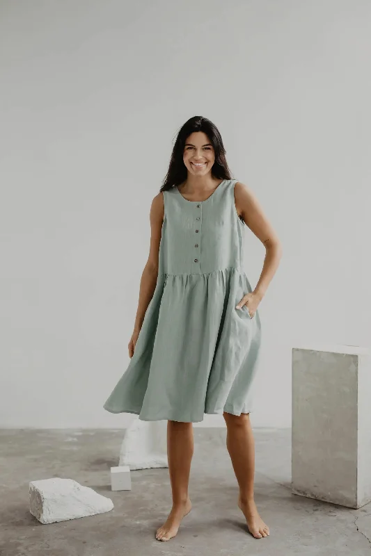 Linen sleeveless summer dress HAZEL XS Sage Green Casual Short Summer