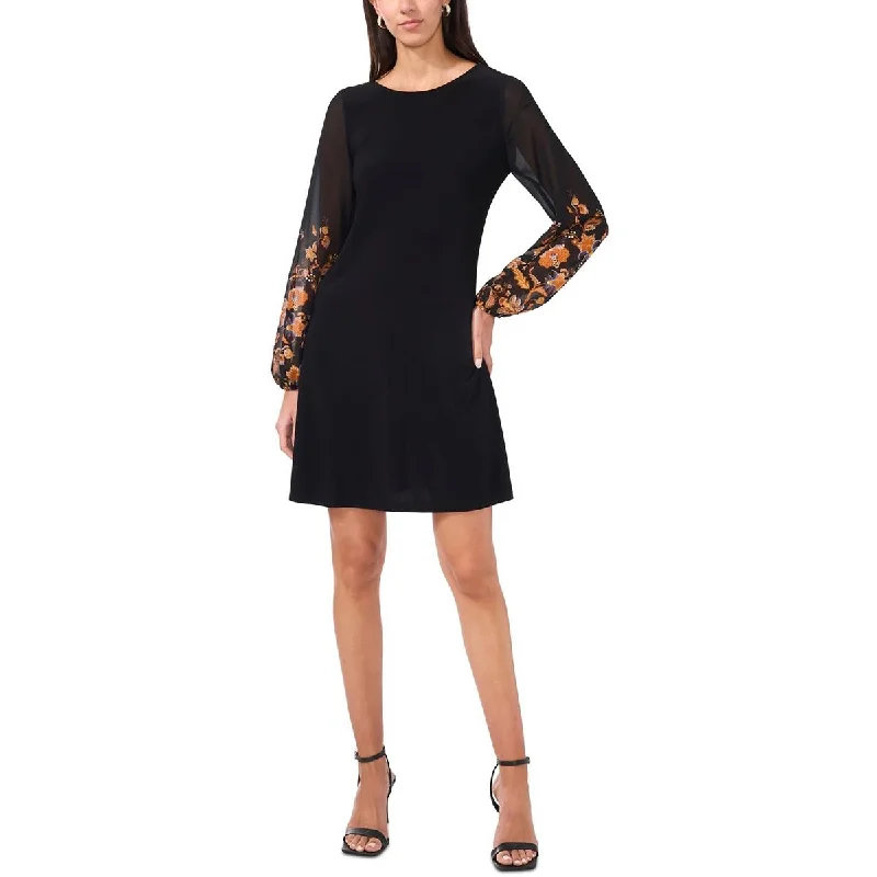 Petites Womens Floral Print Polyester Shift Dress Boatneck Modish Everyday