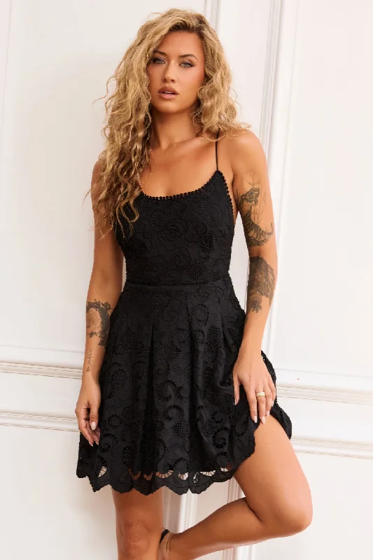 Last Moment Mini Dress - Black Fashionable Denim Mini Dress