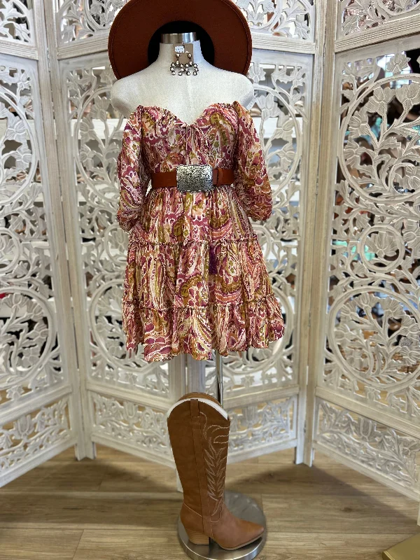Heart Lined Multi Color Flowy Mini Dress- Not Stretchy Fashionable Denim Mini Dress