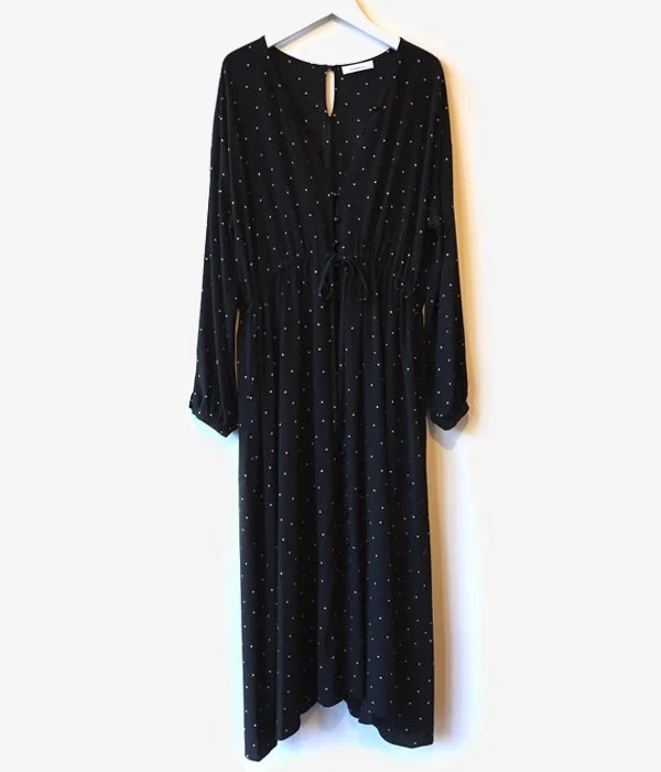PHEENY/RAYON DOT L/S DRESS (BLACK) Casual Short Summer