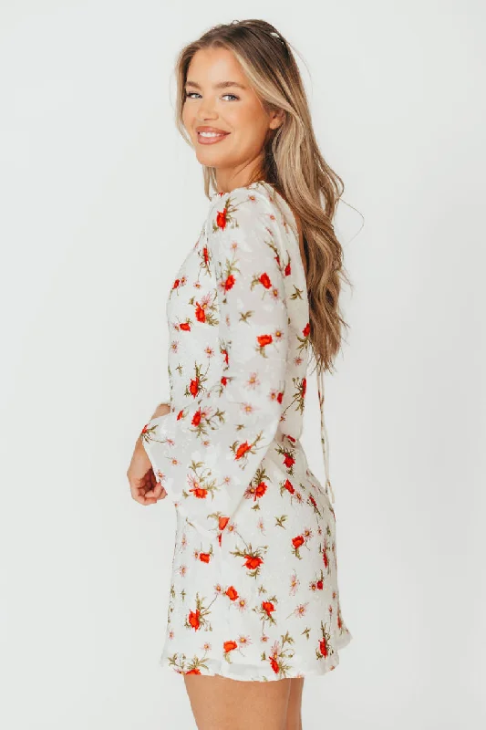 Adelaide Open Back Floral Mini Dress in White Comfortable Casual Mini Dress