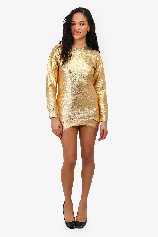 Faith Connexion Gold Metallic Sweater Dress Size XS Print Jacquard Patchwork