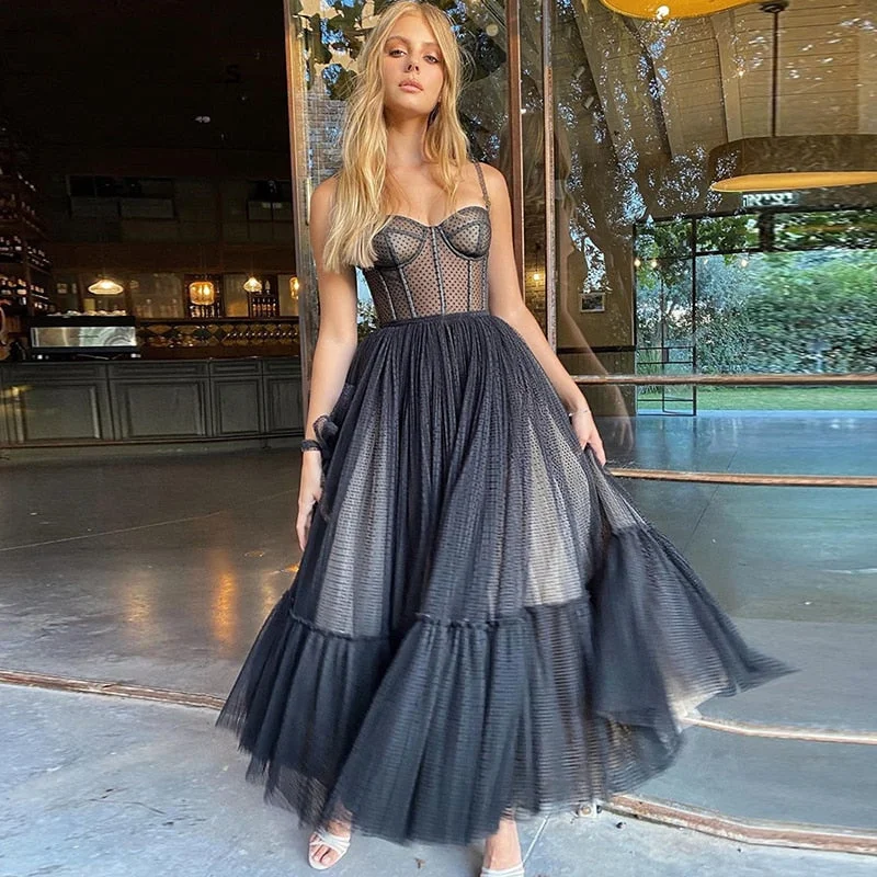 StoreXQ  Vintage Prom Dresses  Sweetheart A-Line Polka Dot Party Dress Mid Length Celebrity Graduation Gown sukienka wieczorowa Tunics Vintage classic