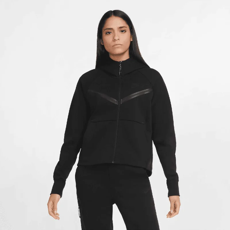 Nike Women's Tech Fleece Hoodie Jacket Black Welt Pockets Slit Pockets Flap Pockets