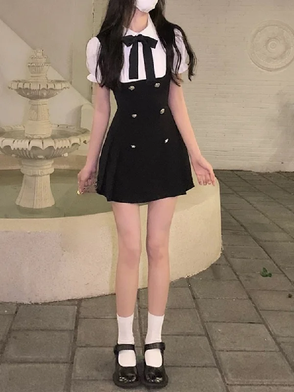 StoreXQ Sweet Mini Fake Two Dress Puff Sleeve Summer French Elegant Short Party Dress Woman Casual Korea Fashion Vintage Dress Slim Glittery Long Formal
