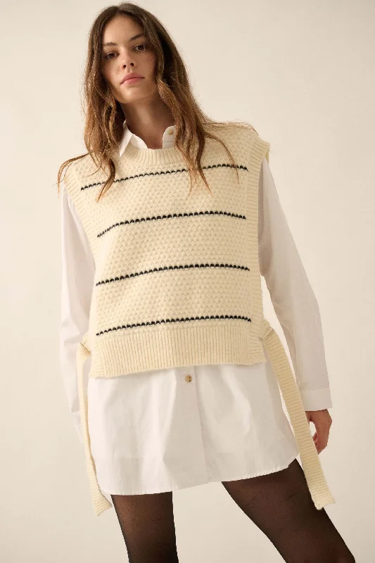 Study Date Striped Knit Side-Tie Sweater Vest Print Jacquard Patchwork