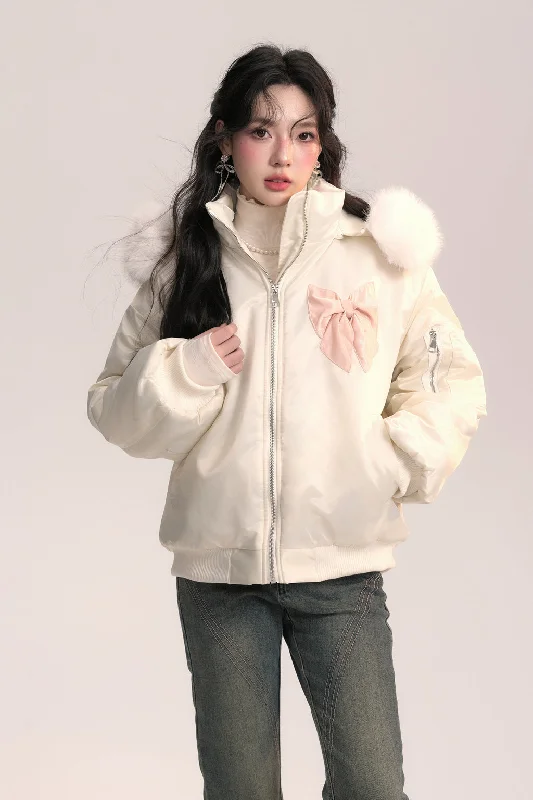 Flight Diary Fur Collar Bow Pilot Cotton Jacket AOO0048 Anorak Shell Jacket Lightweight Jacket Flight Diary Fur Collar Bow Pilot Cotton Jacket AOO0048 Anorak Shell Jacket Lightweight Jacket