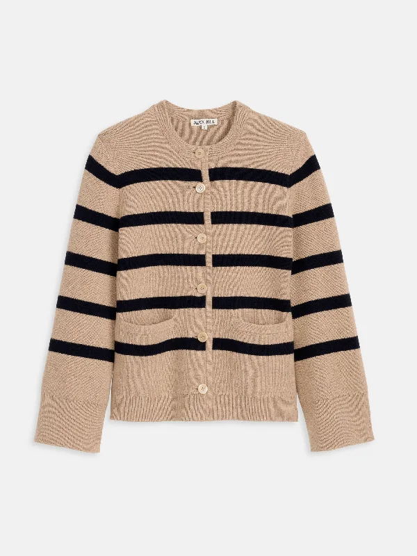 Provence Stripe Sweater Jacket In Cotton Cashmere Tailored Straight A-Line