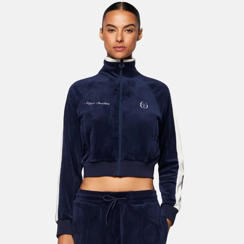 Sergio Tacchini Women's Blue Miss Carlotta Track Jacket Boat Neck Shawl Collar Notched Collar Sergio Tacchini Women's Blue Miss Carlotta Track Jacket Boat Neck Shawl Collar Notched Collar
