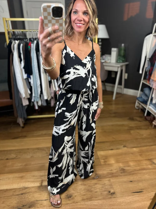 With The Tide Wide-Leg Pant + V-Neck Top Set - Black Casual Sweatpants Style