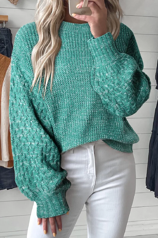Sea Green Cable Knit Sleeve Drop Shoulder Sweater Slim Fit Regular Fit Oversized