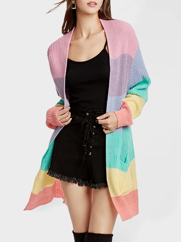 New Rainbow Color Loose Long Knit Cardigan Ladies Sweater Jacket Chenille Fabric Brocade Fabric Lace Fabric