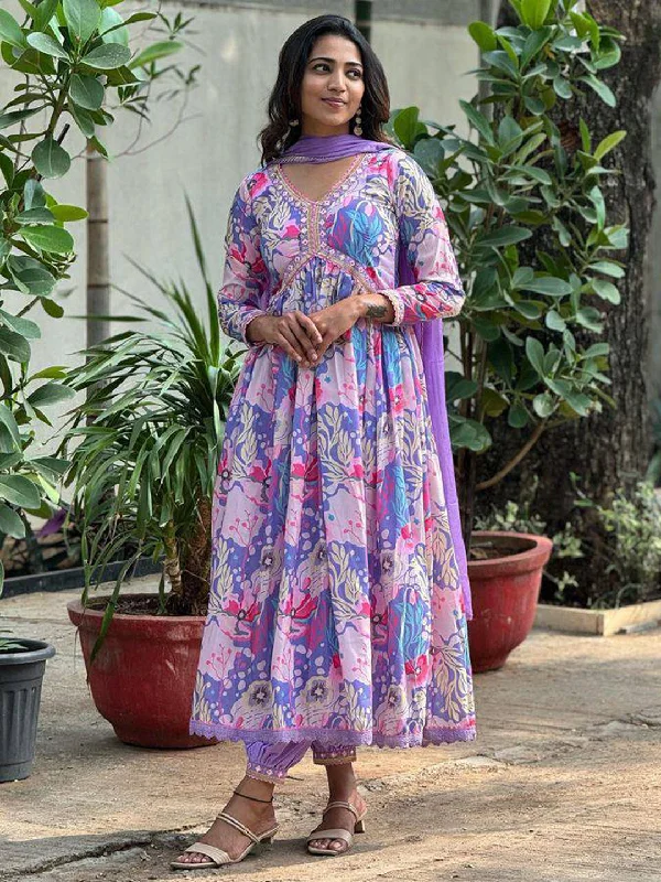 Purple Attractive Looking Readymade Pant Suit With Designer Printed Embroidery Work Formal Dress Pants