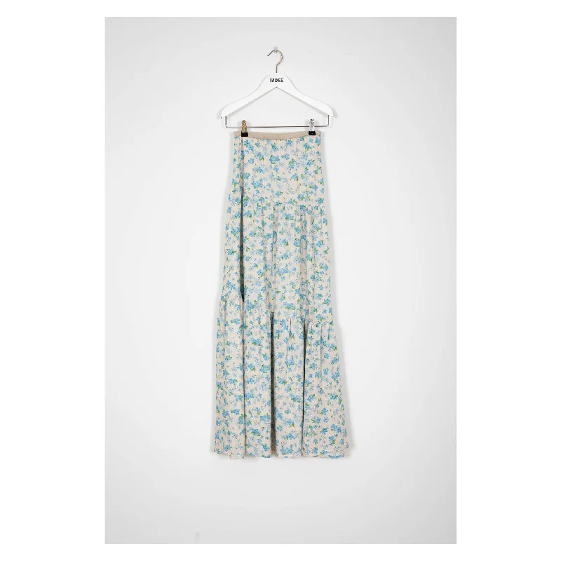 Indee Ionic Blue Long Printed Skirt corduroy skirt comfortable