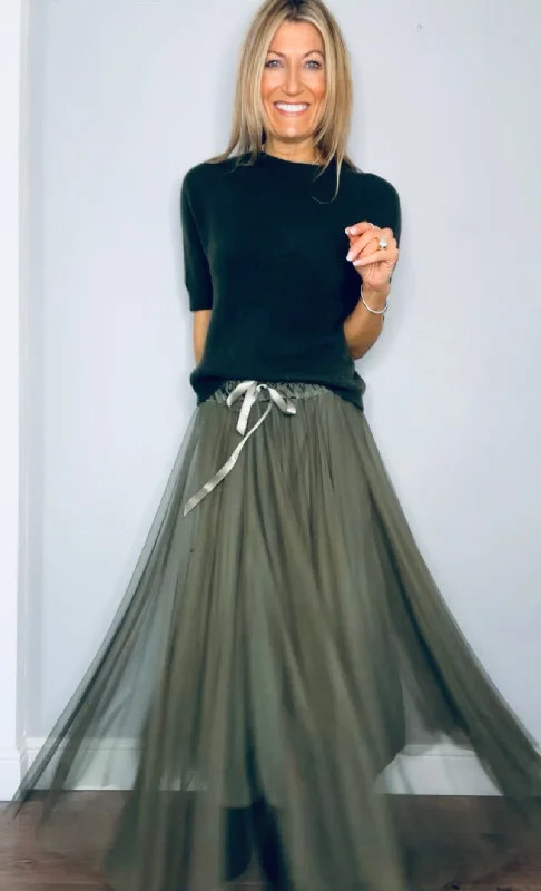Tulle Skirt Khaki chiffon skirt floaty