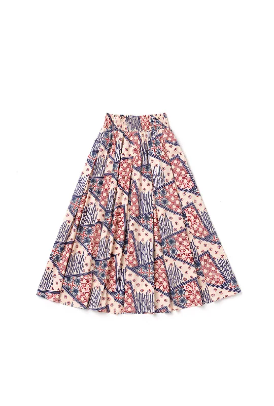 Smocked Waist MIDI Skirt - Indigo Circles denim skirt classic