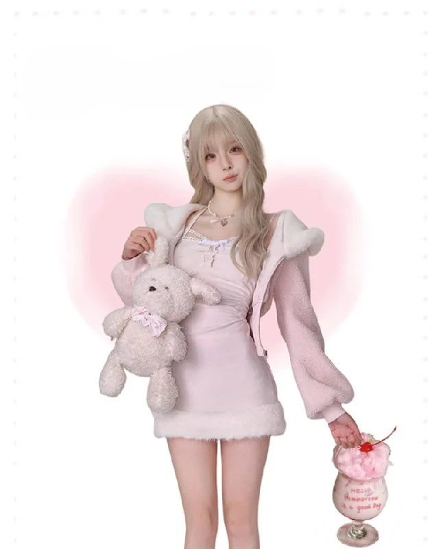 Peach Warm Lambswool Hooded Jacket/Pink Dress SER0107 Elasticated Jacket Padded Jacket Insulated Jacket Peach Warm Lambswool Hooded Jacket/Pink Dress SER0107 Elasticated Jacket Padded Jacket Insulated Jacket