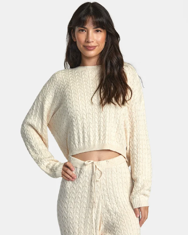 Soft Cable Cropped Sweater - Latte Elasticated Padded Insulated