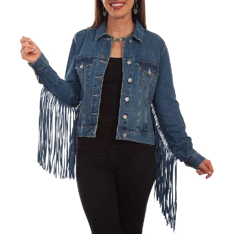 Scully Women's Fringe Jean Jacket Welt Pockets Slit Pockets Flap Pockets