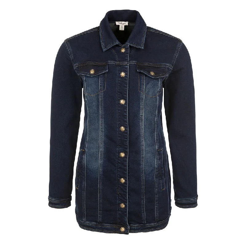 Tribal Corduroy Maxi Blue Womens Jacket Boat Neck Shawl Collar Notched Collar