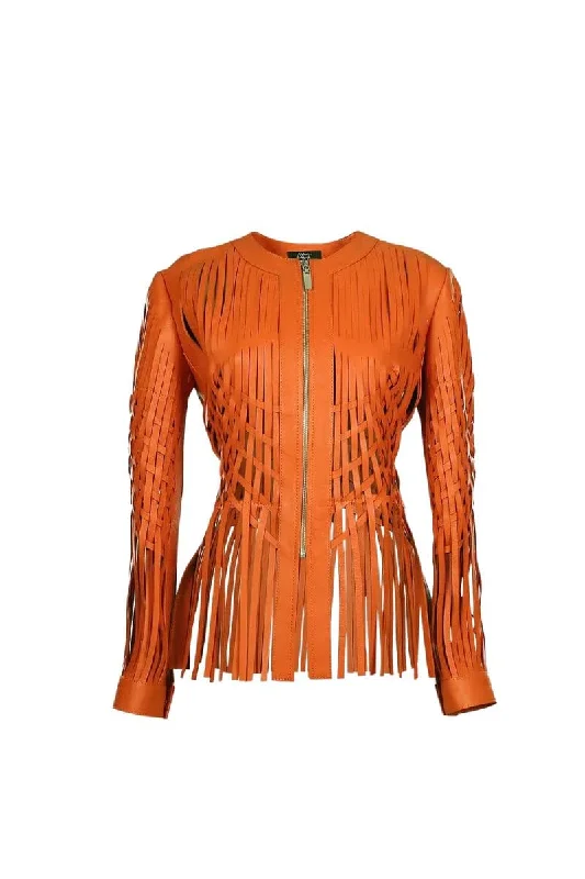 ATTALEA ORANGE LEATHER JACKET Zip Front Button Front Snap Front