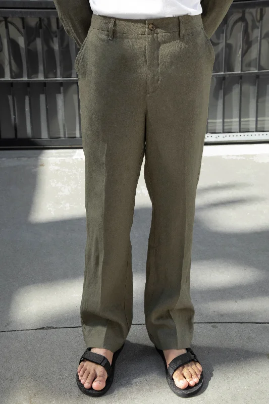 100% LINEN STRAIGHT LEG PANT Comfortable Pleated Pants