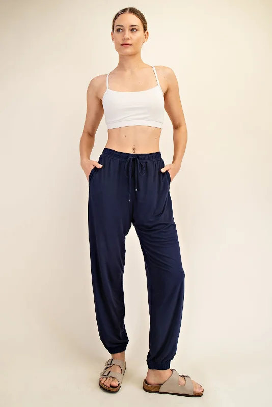Navy Drawstring Jogger Pants Classic Stretch Pants