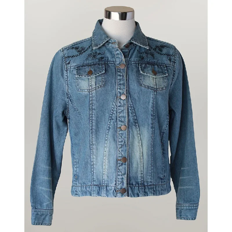 Keren Hart Embroidered Denim Jacket Anorak Shell Jacket Lightweight Jacket