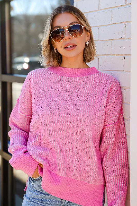 FINAL SALE - Aria Pink Oversized Sweater - DU DEAL Cotton Fabric Linen Fabric Terry Fabric