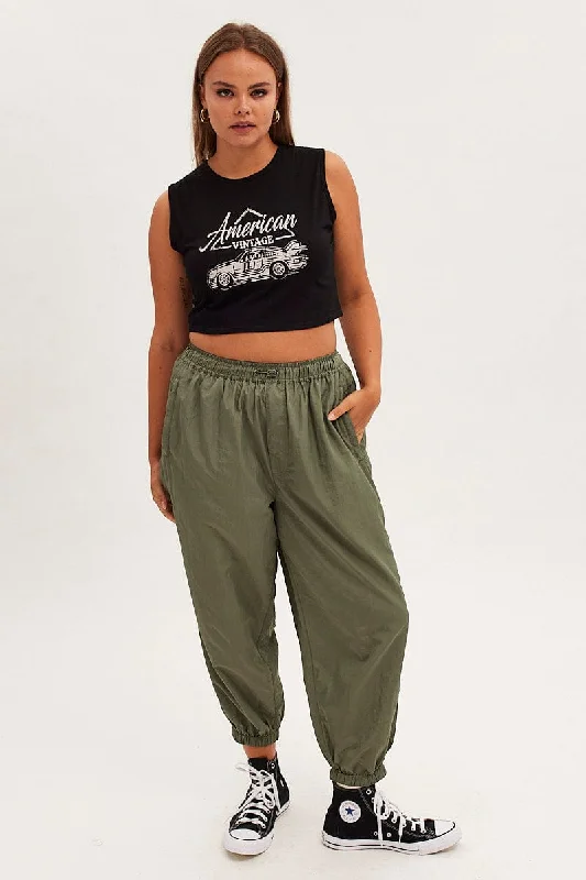 Green Parachute Cargo Pants Mid Rise Classic Pleated Pants
