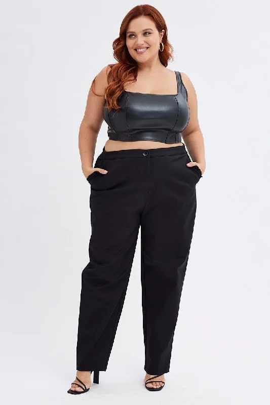 Black Slim Pant Frill Pocket Fashionable Tapered Leg Pants