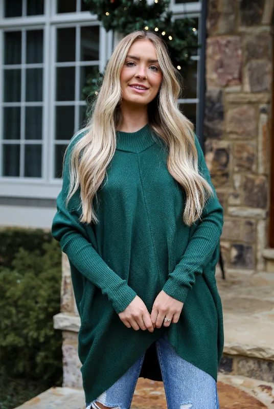 FINAL SALE - Fireside Favorite Green Oversized Sweater Collared Crew Neck Turtle Neck