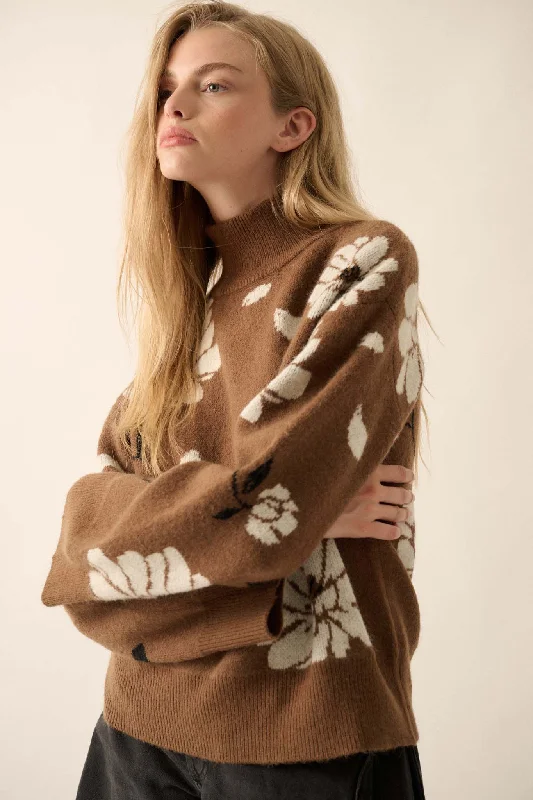 Winter Bouquet Mock-Neck Floral Jacquard Sweater Terry Blend Velvet Blend Canvas Blend
