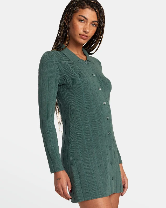 Meri Sweater Dress - Spinach Polka Dot Checkered Tartan