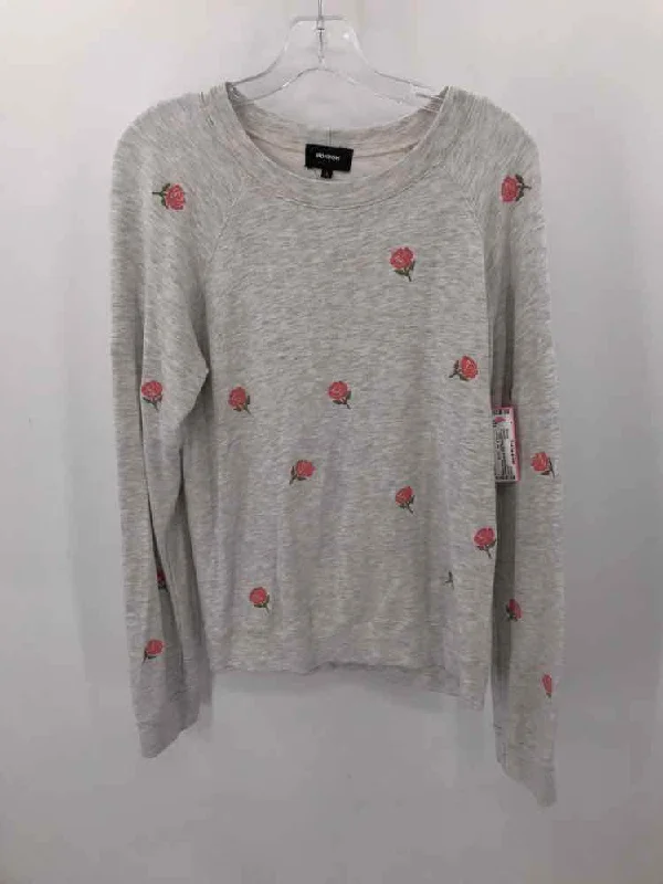 Pre-Owned Monrow Grey Size Small Floral Sweater Ribbed Striped Patterned