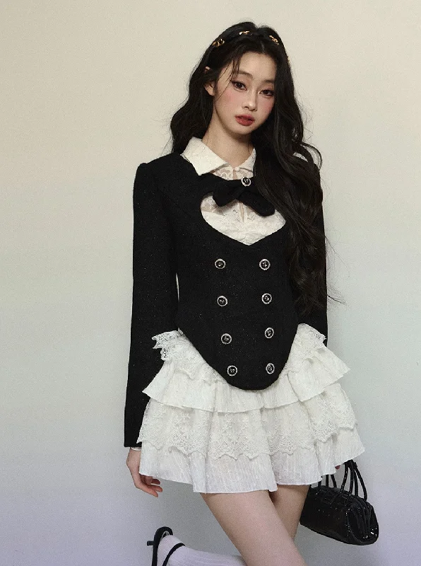 French Luxurious Style Jacket/Lace Dress DIA0305 Front Pockets Side Pockets Patch Pockets French Luxurious Style Jacket/Lace Dress DIA0305 Front Pockets Side Pockets Patch Pockets