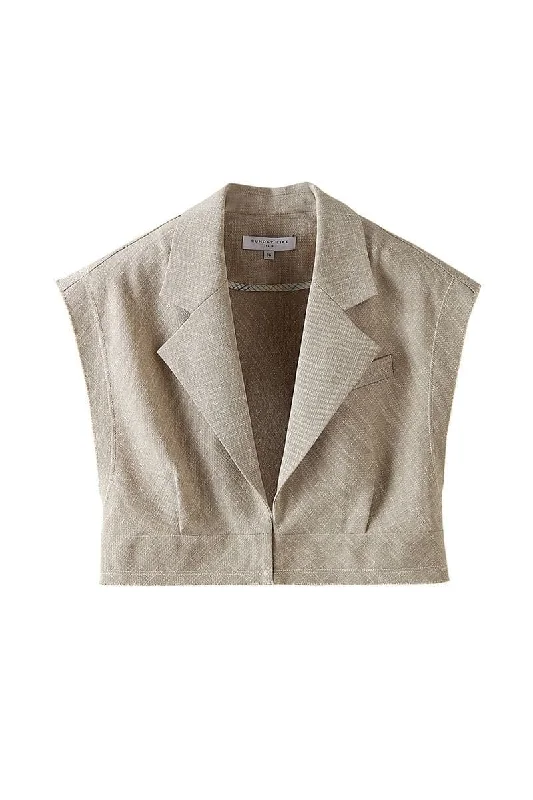 BEIGE SLEEVELESS JACKET Ribbed Jacket Pleated Jacket Ruffled Jacket