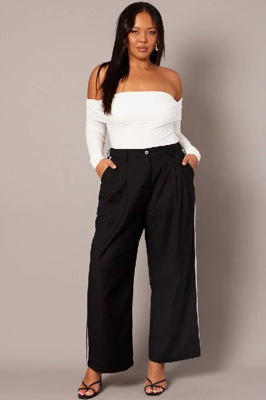 Black Wide Leg Pants Side Stripe Modern Skinny Pants