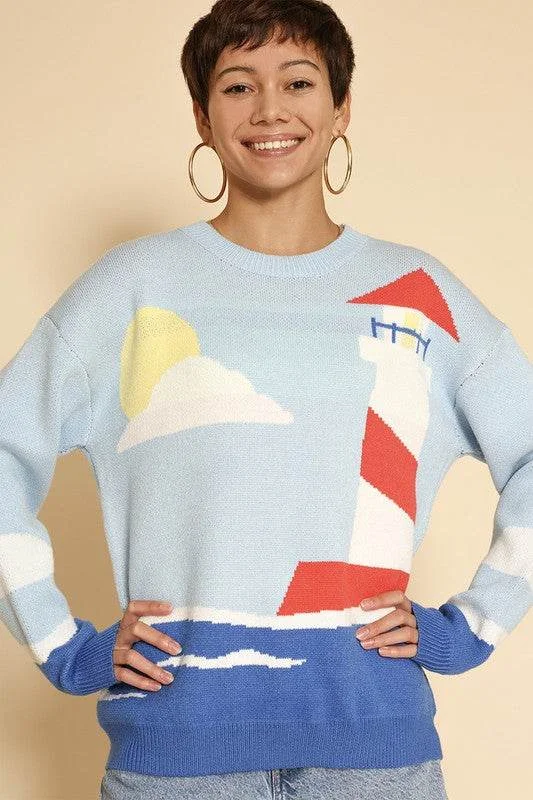 Lighthouse knit sweater Graphic Sweater Embroidered Appliqued