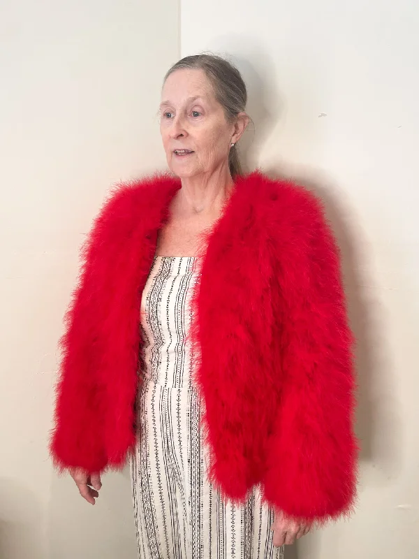 Pello Bello Red Genuine Feather Fluffy Statement Jacket - Small Satin Fabric Silk Fabric Chiffon Fabric Pello Bello Red Genuine Feather Fluffy Statement Jacket - Small Satin Fabric Silk Fabric Chiffon Fabric