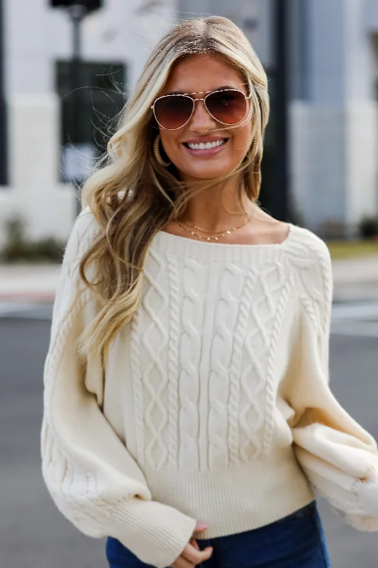 FINAL SALE - Claudia Cable Knit Sweater Top - DOORBUSTER Hooded Caped Shawl Collar