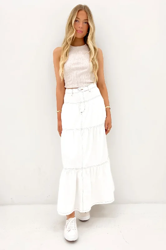 Leela Denim Midi Skirt White pencil skirt chic